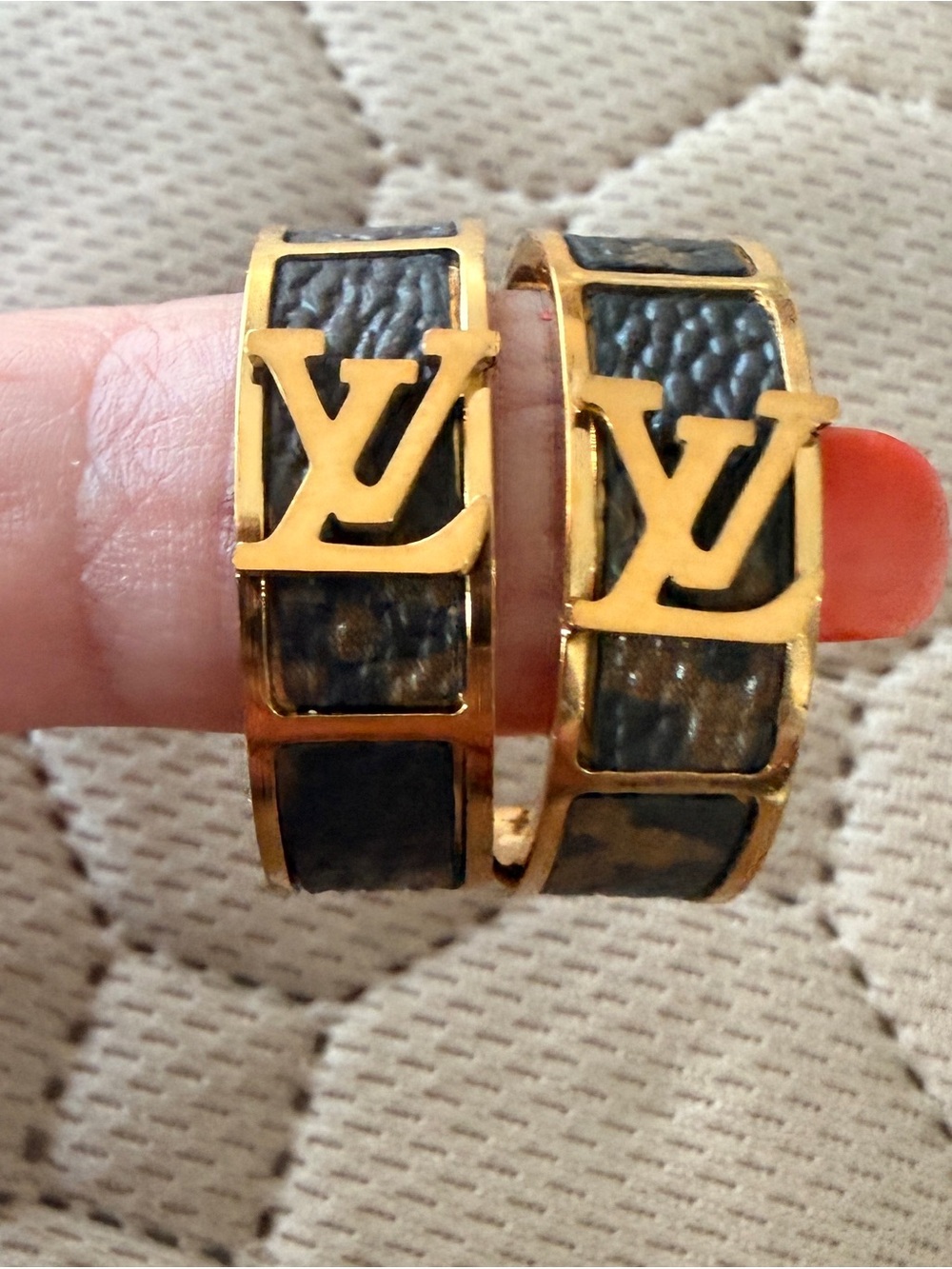 Louis Vuitton EUC Gold tone
Monogram over LV coated canvas   
1” Hoop Earrings - Picture 10 of 10